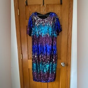 SHEIN Plus Colorblock Mock Neck Sequin Bodycon Dress